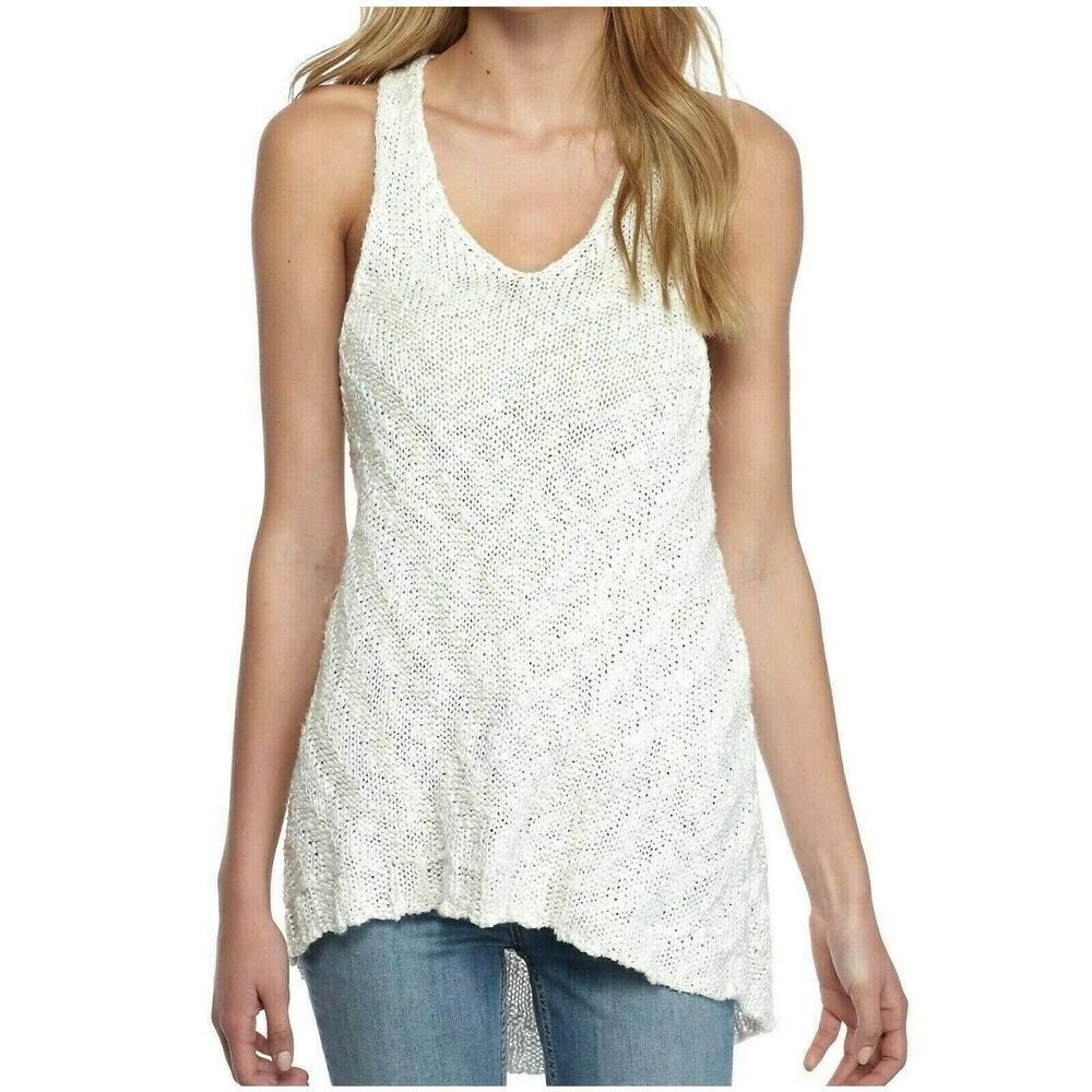 Free People Women Medium Cream Sleeveless Racerback Chevron Knit Sweater Tank